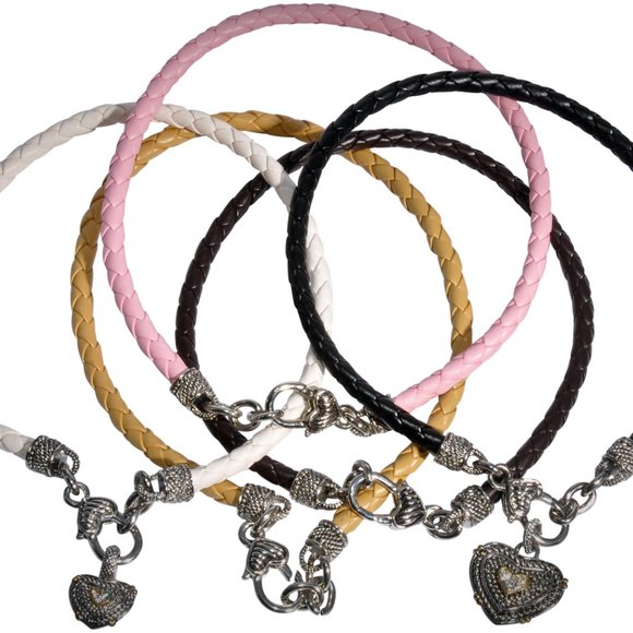 2PCS, LEATHER BRACELET WITH SILVER 2 SIDED HEART - Picture 3 of 9